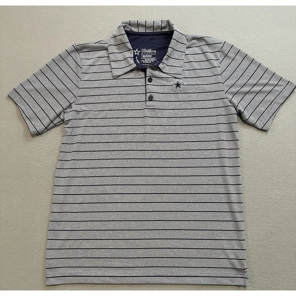 Dallas Cowboys Authentic NFL Striped Polo Shirt Gray Navy Football S